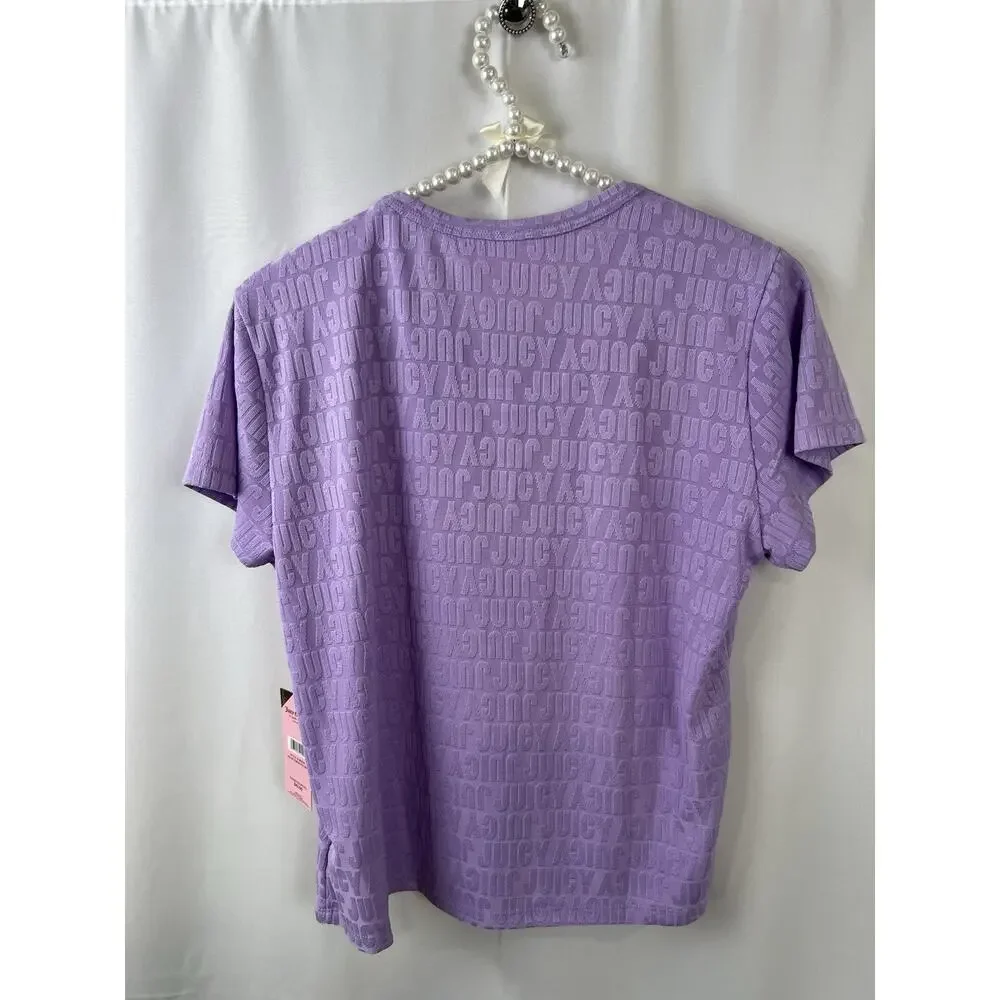 Juicy Couture NWT Women’s Sleep Purple Block Embossed Shirt & Pants Pajamas XL